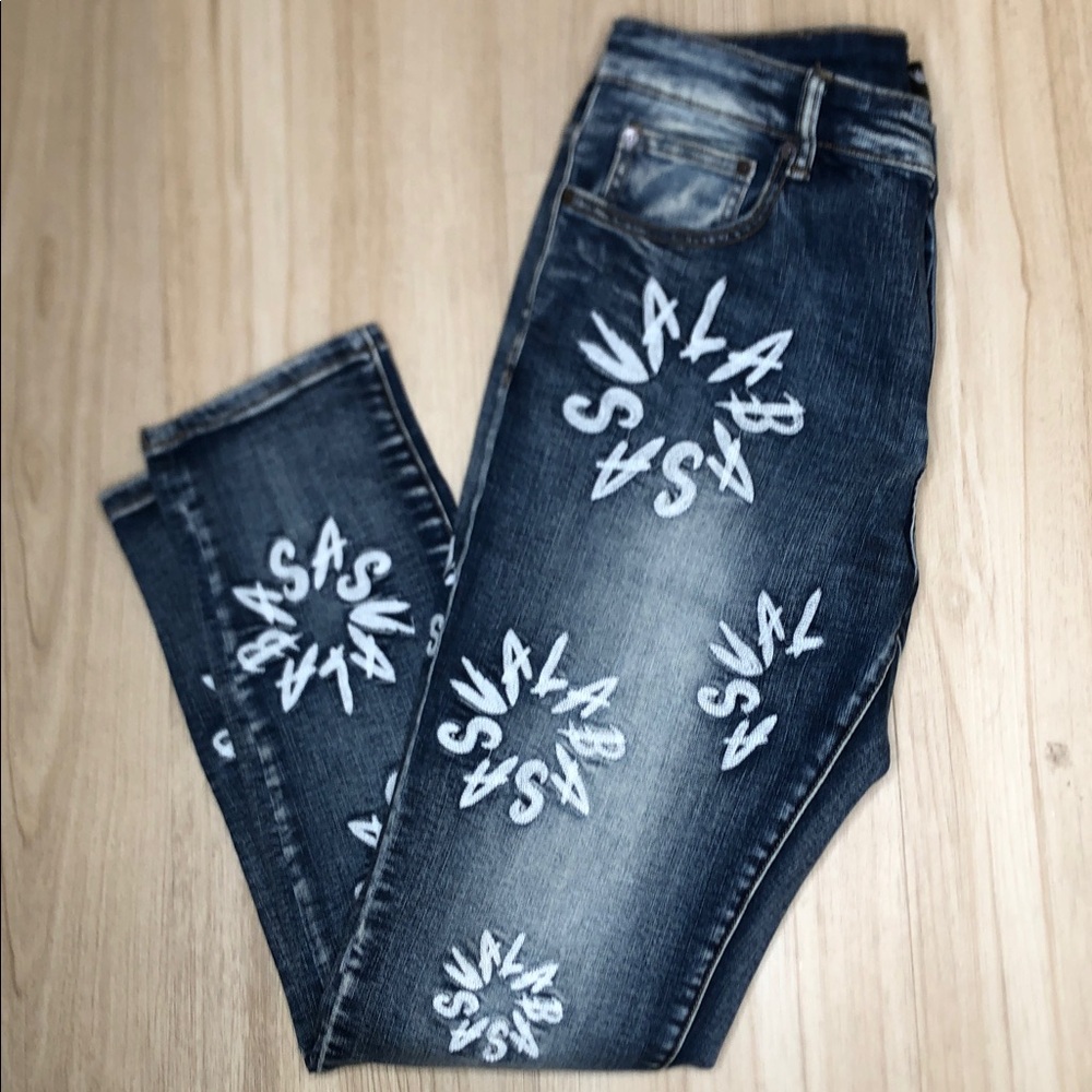 Valabasas Art Flower Circle Men’s Denim Stacked Jeans Blue Jeans - Size 36 - Picture 3 of 8